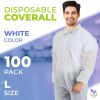 Disposable Polypropylene Coveralls (White, 100 Pack), 40 GSM Lightweight, Zipper Front & Elastic Wrists