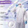Disposable Coveralls with Hood and Boots, 60 GSM White, Size Large, Pack of 25