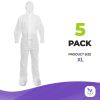 Disposable Coveralls - White SMS 60 GSM, XL Size, Pack of 5, Hooded with Boot Covers