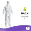 Disposable Coveralls - White SMS 60 GSM, Size L, Pack of 5 (Hooded, Boot-Integrated)