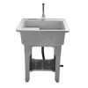 Gray Freestanding Plastic Utility Sinks Utility Sink Laundry Tub Outdoor Sink Drop in Deep Sink Kit with Inlet Pipe and Drain Pipe