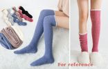 2 Pairs Soft Fuzzy Over Knee Stockings Thigh High Slipper Socks For Womens, Khaki and Blue