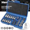 34pcs Torx Bit Socket and E-Torx Star Socket Set 1/4" 3/8" 1/2" Drive Male Female E-torx Security Bits Handheld Tool