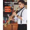 Straight Soprano Saxophone, B Flat, Brass Saxophone Beginner Kit with Carrying Case, Mouthpiece, Cleaning Cloth Rod, Gloves, Neck Strap