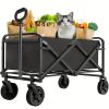 Heavy Duty Foldable Utility Wagon Cart 220 lbs Capacity Portable Collapsible Outdoor Beach Garden Trolley with 360° All Terrain Wheels Side Pockets fo