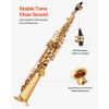 Straight Soprano Saxophone, B Flat, Brass Saxophone Beginner Kit with Carrying Case, Mouthpiece, Cleaning Cloth Rod, Gloves, Neck Strap