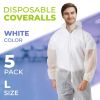 Disposable Coveralls with Hood and Boots, Large White (5-Pack)