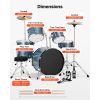 Drum Set, 5-Piece 22 in Junior Drum Sets, Beginner Drums Set with Adjustable Throne, Cymbal, and Drumsticks, Musical Learning Drums Instrument Kit